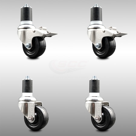 Service Caster 3.5 Inch 316SS Soft Rubber Swivel 1-7/8 Inch Stem Caster Lock Brake SCC, 2PK SCC-SS316TTLEX20S3514-SRS-2-S-2-178